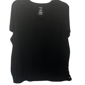 DANSKIN NOW LOOSE SHORT SLV V-NECK T-SHIRT, WOMENS, 4X(26W-28W), BLACK